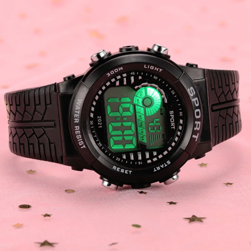 2pcs/Set Kids Electronic Watch Multifunction Sports Wristwatch LED Display Alarm Clock Watches for Boys Girls Students Gift