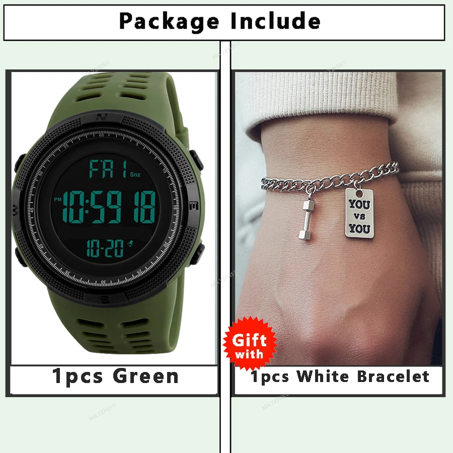 Men Digital Sports Watch Waterproof Casual Luminous Stopwatch Alarm Simple Army Watch for Running Climbing Fishing