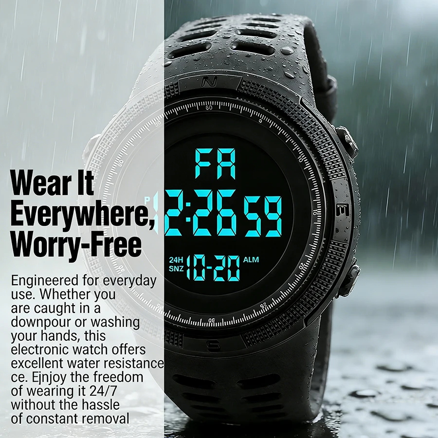 Men Digital Sports Watch Waterproof Casual Luminous Stopwatch Alarm Simple Army Watch for Running Climbing Fishing
