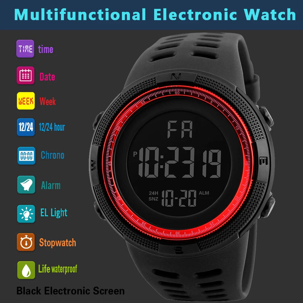 Men Digital Sports Watch Waterproof Casual Luminous Stopwatch Alarm Simple Army Watch for Running Climbing Fishing