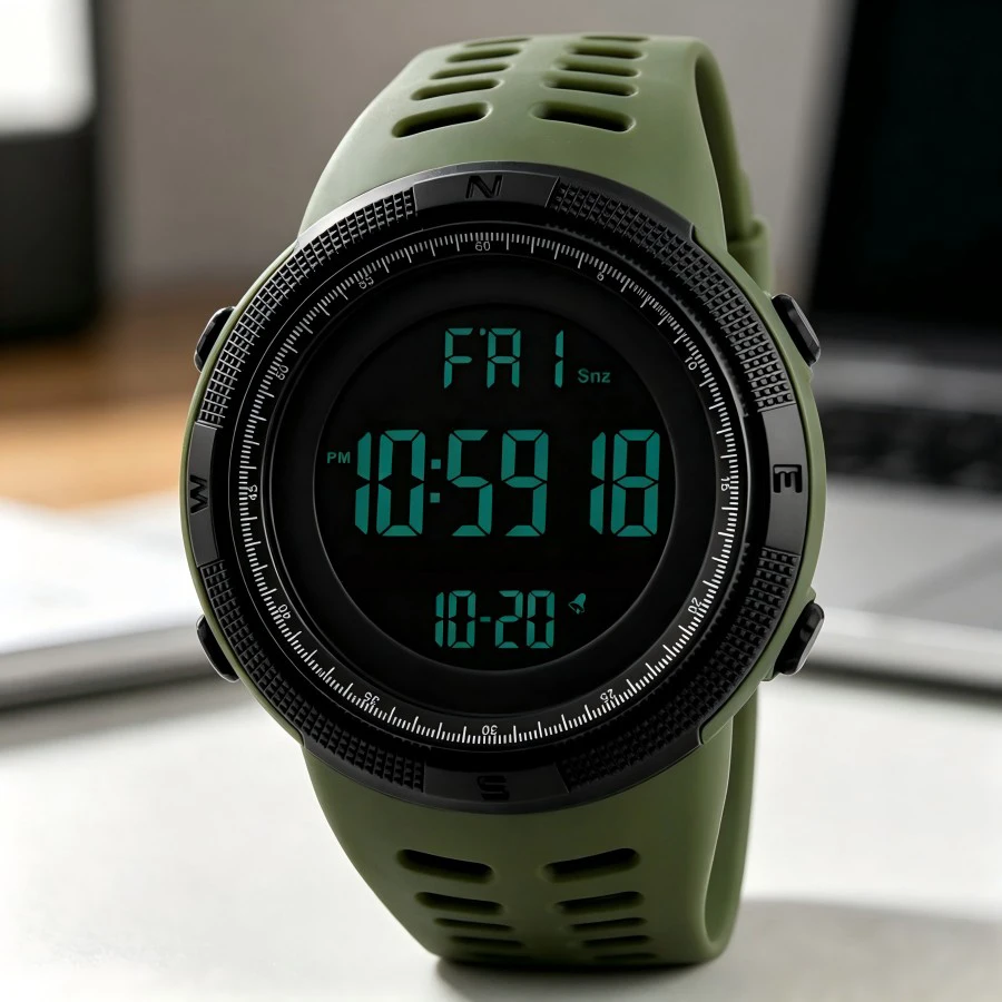 Men Digital Sports Watch Waterproof Casual Luminous Stopwatch Alarm Simple Army Watch for Running Climbing Fishing