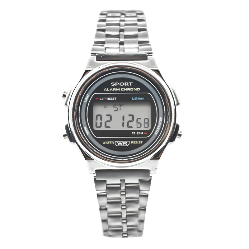 F92WSteel Strap Watch Men's Women's Student Business Clock Multi-functional LED Digital Sports Watch Electronic Clock Electronic