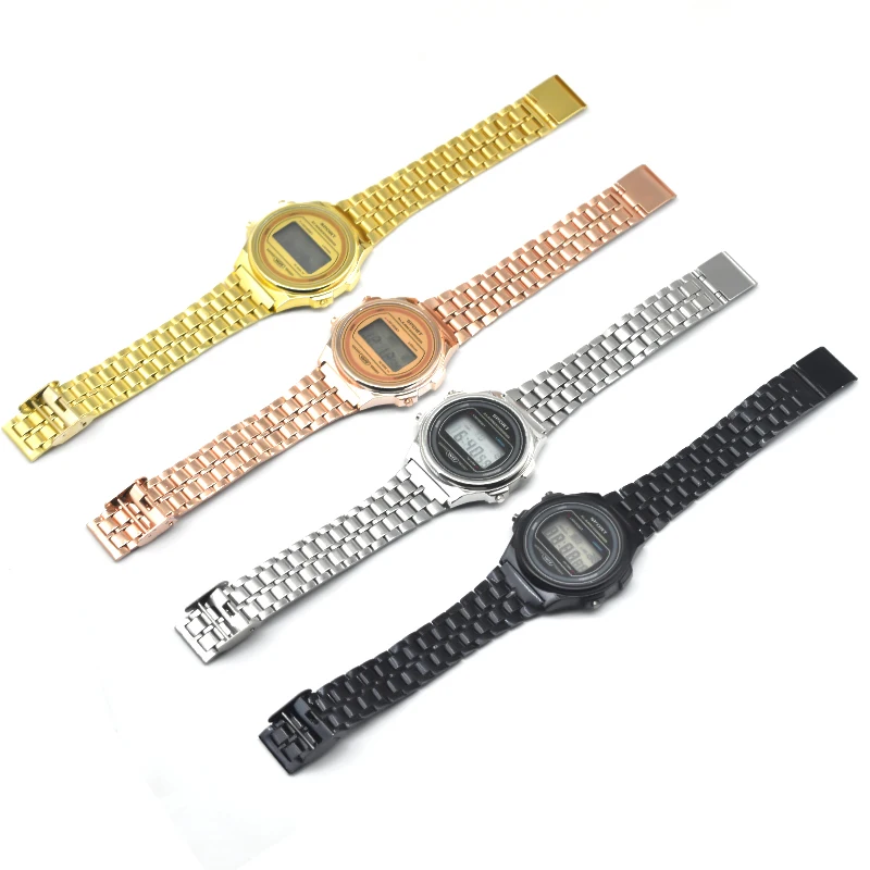 F92WSteel Strap Watch Men's Women's Student Business Clock Multi-functional LED Digital Sports Watch Electronic Clock Electronic