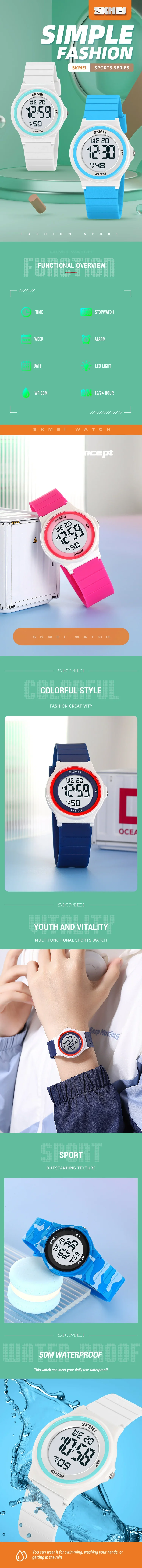 SKMEI 2303 Children Digital Color Shockproof Wristwatch for Boy Girl Sport Waterproof Colorful Kids Electronic Watch Clock 2108