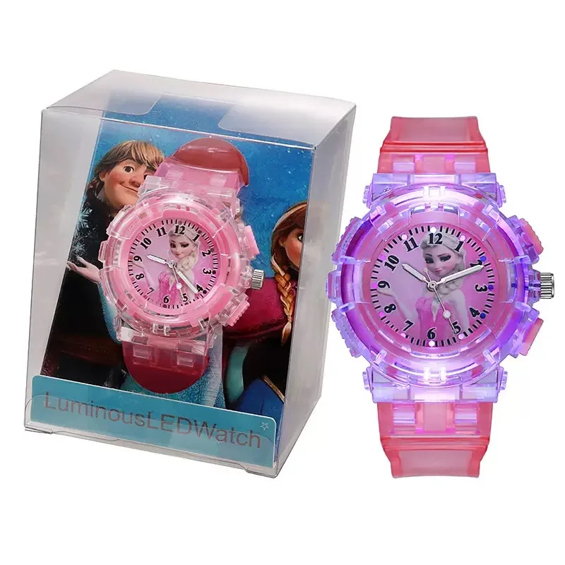 Frozen Cartoon Children Watches Toy Princess Pattern Led Glowing Flash Fashion Kids Quartz Wristwatch Christmas Gifts