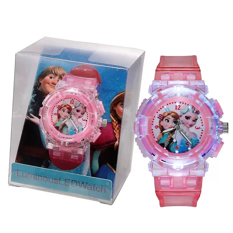 Frozen Cartoon Children Watches Toy Princess Pattern Led Glowing Flash Fashion Kids Quartz Wristwatch Christmas Gifts