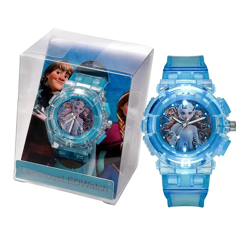 Frozen Cartoon Children Watches Toy Princess Pattern Led Glowing Flash Fashion Kids Quartz Wristwatch Christmas Gifts