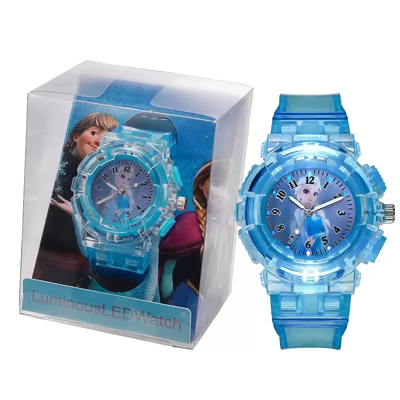 Frozen Cartoon Children Watches Toy Princess Pattern Led Glowing Flash Fashion Kids Quartz Wristwatch Christmas Gifts