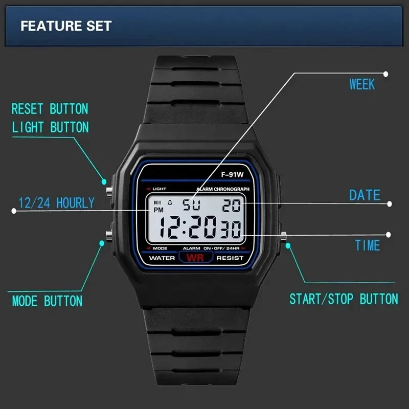 Sport LED Digital Watches for Men Women Kids Fashion Small Square Dial Children Electronic Watch Casual Silicone Band Mens Watch
