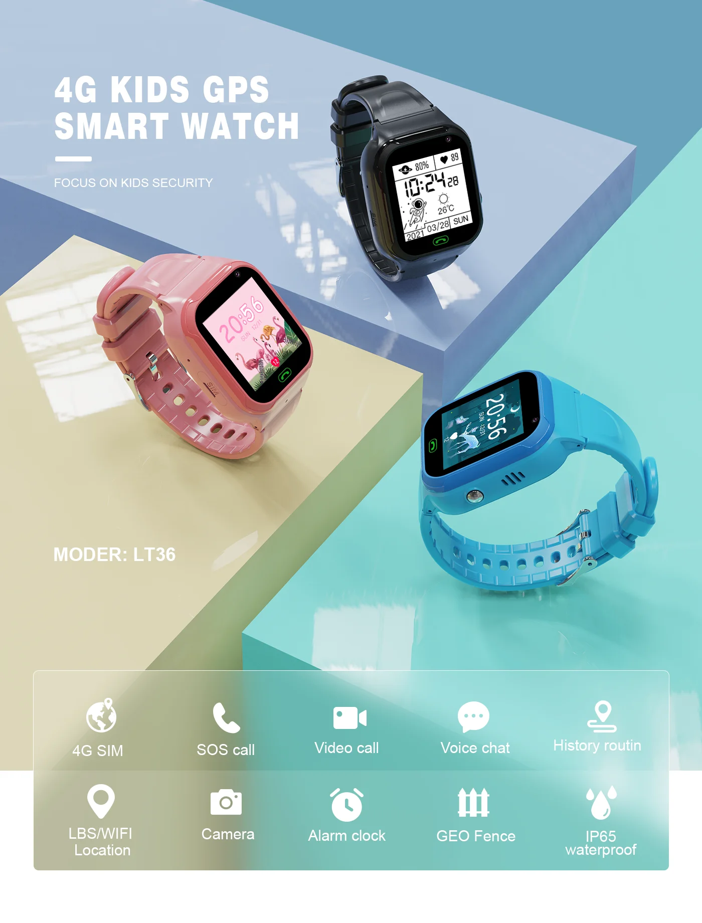 4G Kids Smart Phone Watch Video Call WIFI LBS Location SOS Tracker Baby Camera Waterproof Watch For Boy Girl Smart Watch For Kid