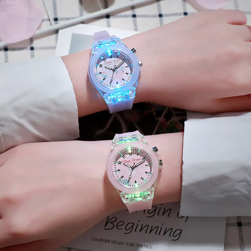 Cute Cartoon Kids Watch Colorful Flashing LED Light Children's Quartz Wristwatch Soft Silicone Strap Watches for Kids Girls Boys