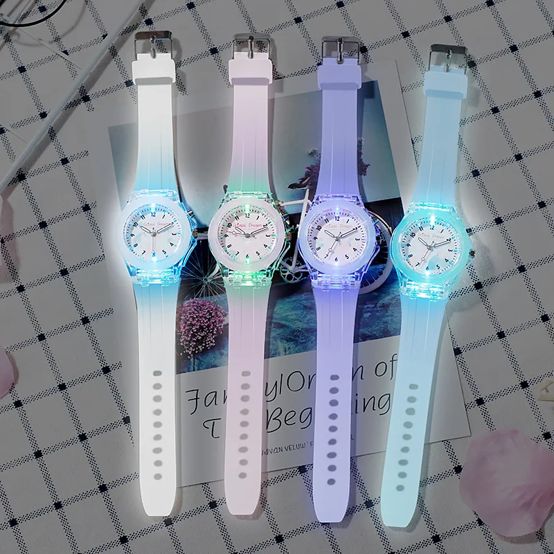 Cute Cartoon Kids Watch Colorful Flashing LED Light Children's Quartz Wristwatch Soft Silicone Strap Watches for Kids Girls Boys