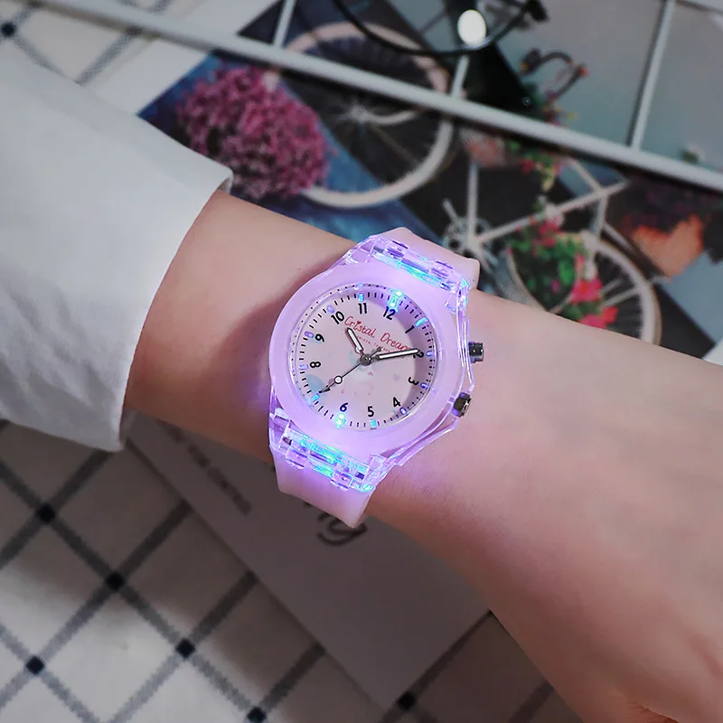 Cute Cartoon Kids Watch Colorful Flashing LED Light Children's Quartz Wristwatch Soft Silicone Strap Watches for Kids Girls Boys