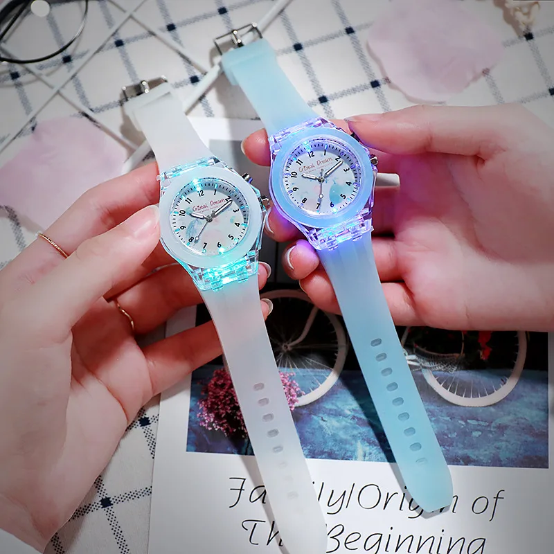 Cute Cartoon Kids Watch Colorful Flashing LED Light Children's Quartz Wristwatch Soft Silicone Strap Watches for Kids Girls Boys