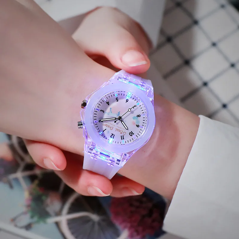 Cute Cartoon Kids Watch Colorful Flashing LED Light Children's Quartz Wristwatch Soft Silicone Strap Watches for Kids Girls Boys