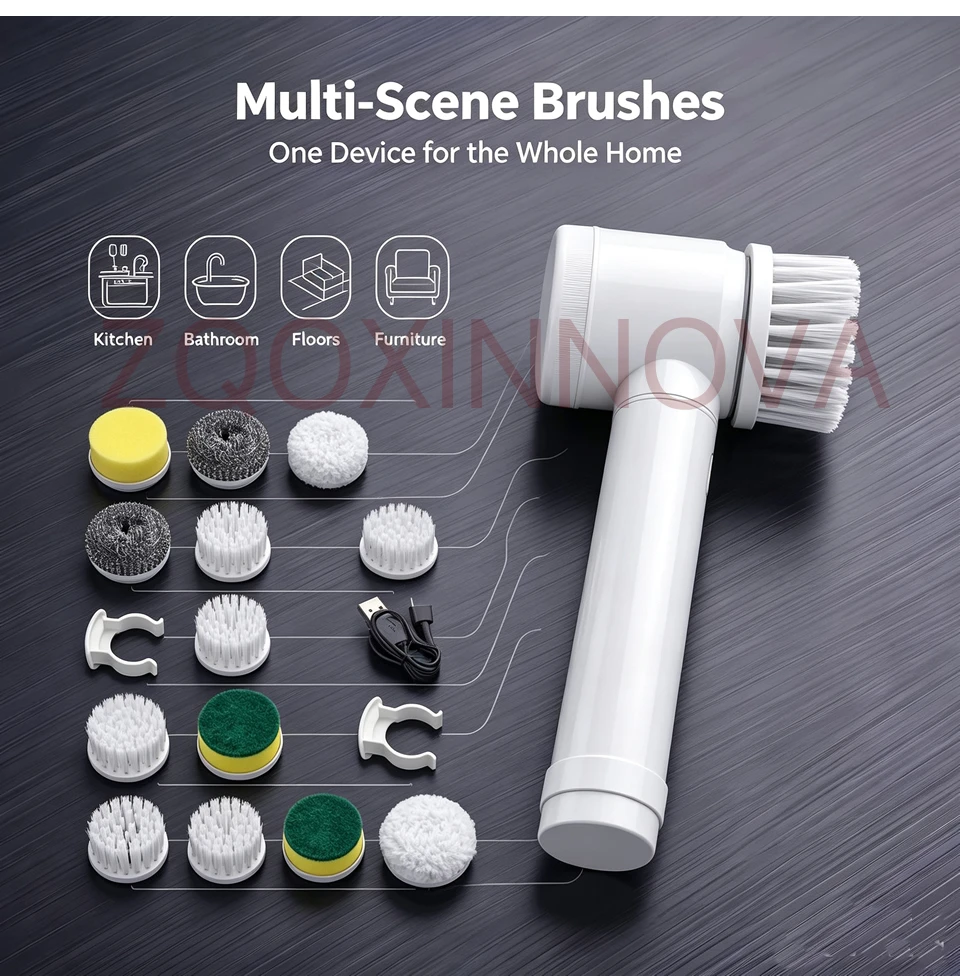 Household CordLess Electric Cleaning Brush Kitchen Gadgets Hair Brushes Bathroom Broom Toilet Mops Multifunctional Spin Scrubber