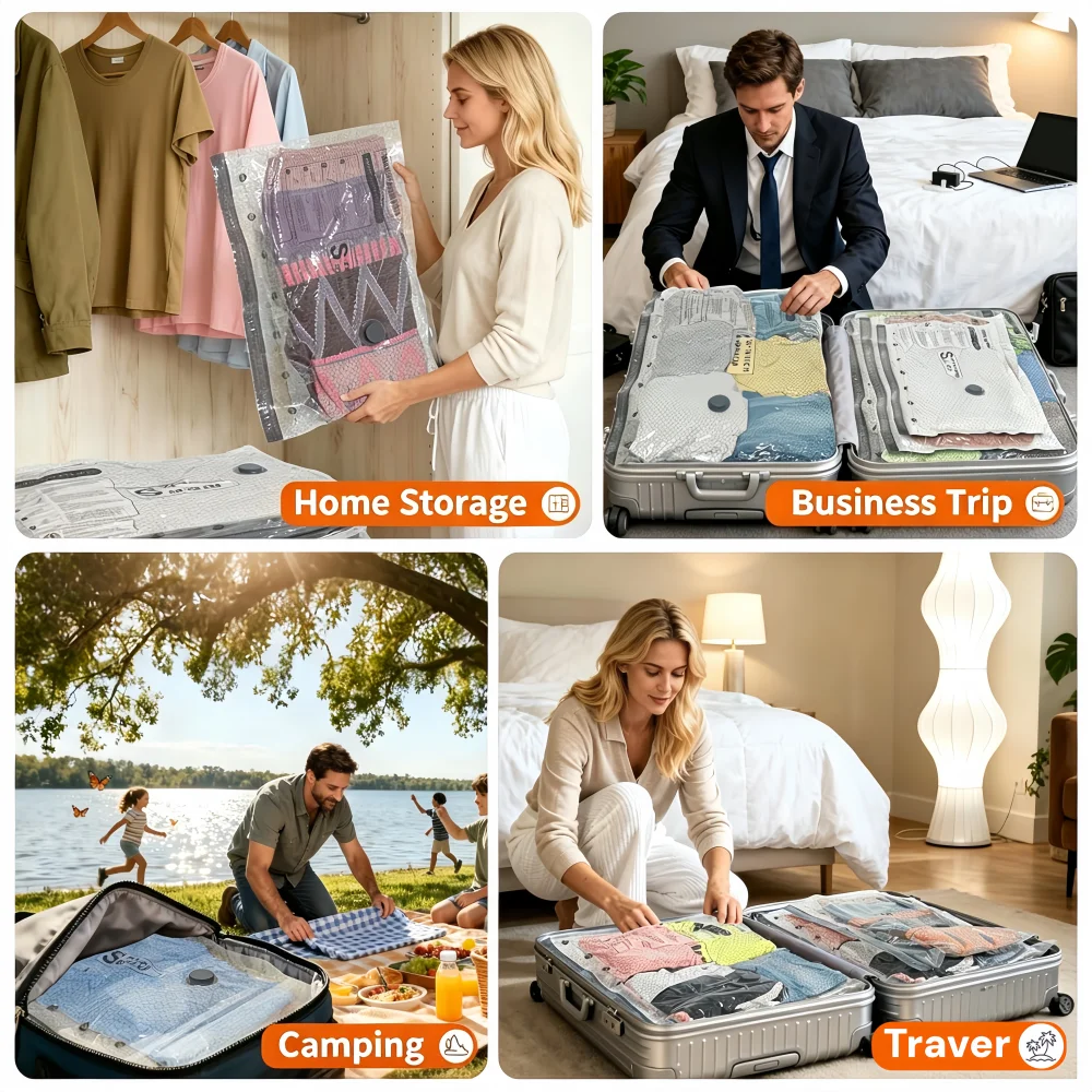 Vacuum Storage Bags for Travel and Home with Electric Pump, 3 Sizes Compression Space Saver Packing Bags for Luggage Suitcase