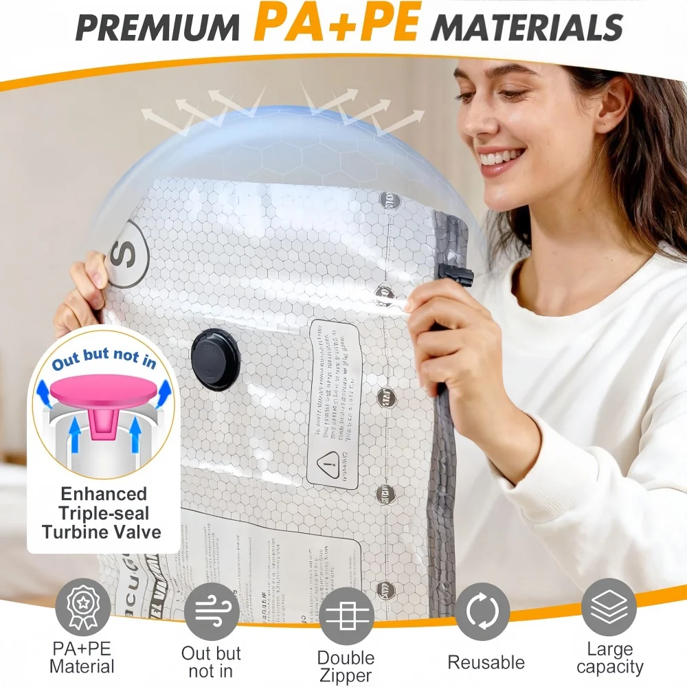Vacuum Storage Bags for Travel and Home with Electric Pump, 3 Sizes Compression Space Saver Packing Bags for Luggage Suitcase