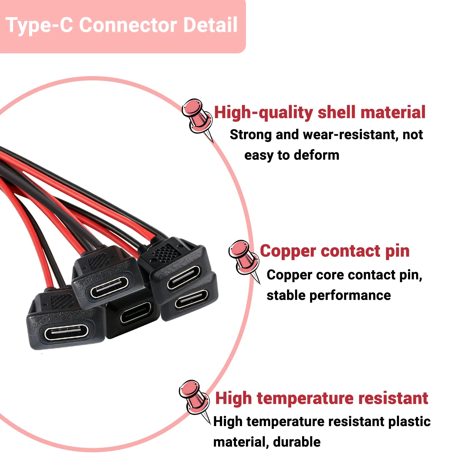 20PCS Type-C Female Chassis 2 Pin Type-C Female Socket Connector Waterproof Jack Female Charging Port with Card Buckle 3A USB-C