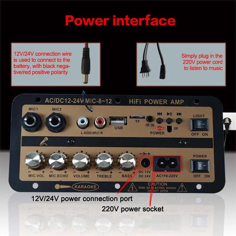 EU/US Plug Bluetooth 5.0 Amplifier Board With Optical Audio AMP USB FM Radio TF Player DIY Audio For Karaoke Home Car 110V/220V