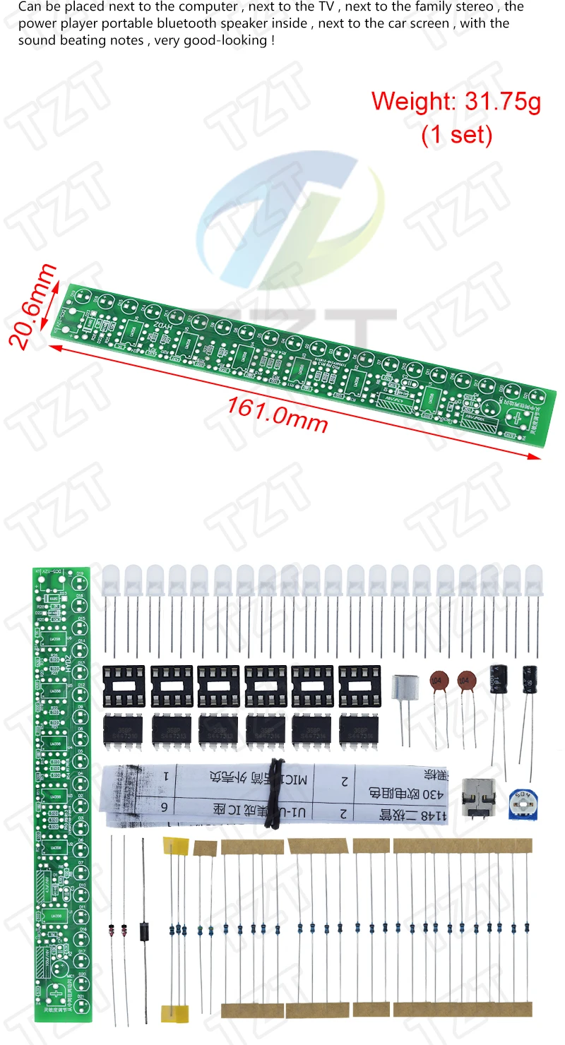 USB Audio Spectrum Lamp Kit LED Car Volume Level Indicator Music Audio Display Board DIY KIT
