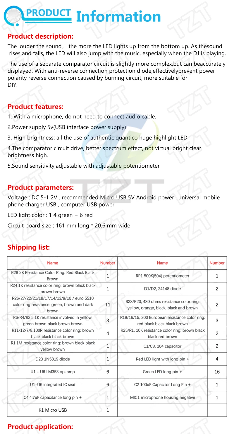 USB Audio Spectrum Lamp Kit LED Car Volume Level Indicator Music Audio Display Board DIY KIT