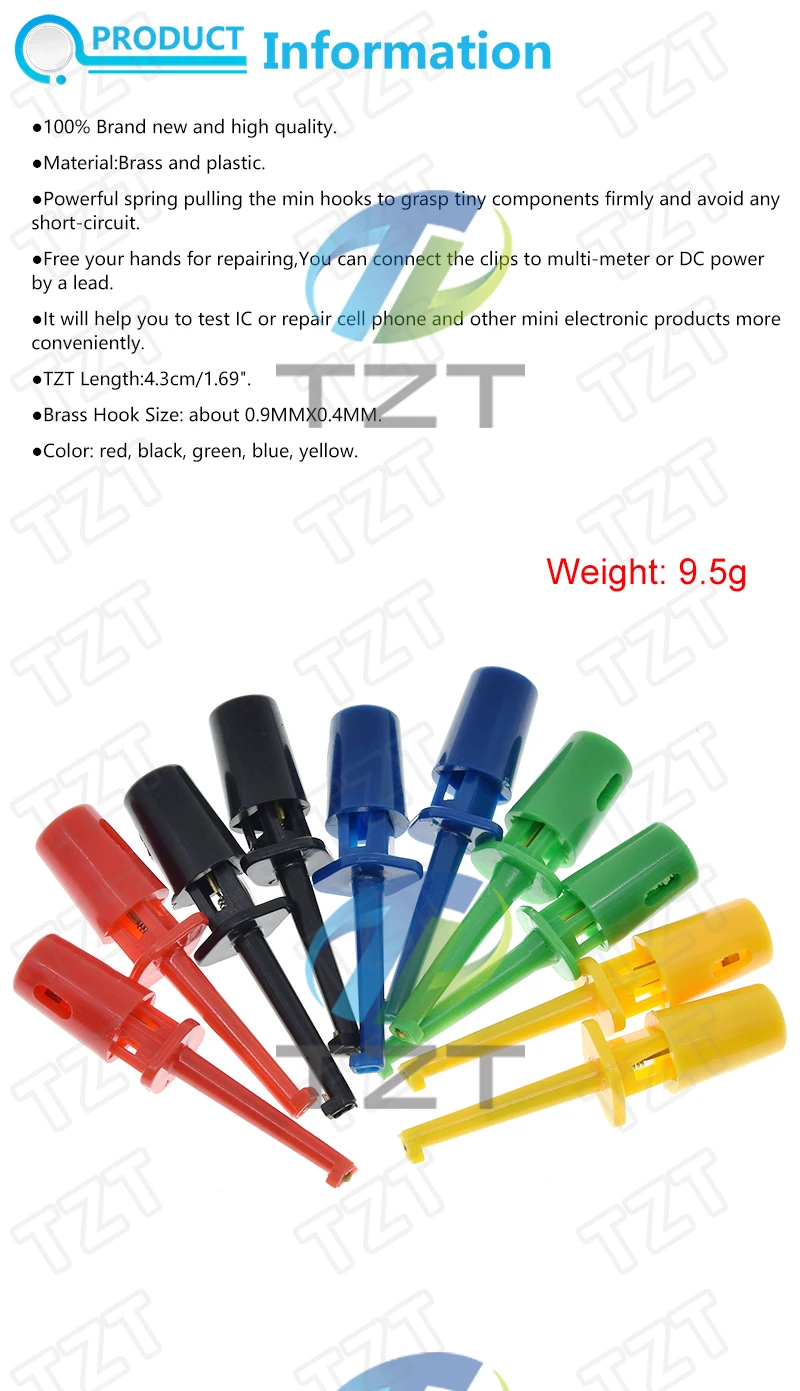 10Pcs Mini Single Test Hook Clip Test Probe for Electronic Testing Grabber Small Size Round Crocodile Clip Hook Test Clip