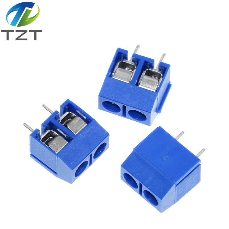 TZT 10PCS/LOT KF301-2P KF301-5.0-2P KF301 Screw 2Pin 5.0mm Straight Pin Screw terminal-block Connector Black Red and Blue