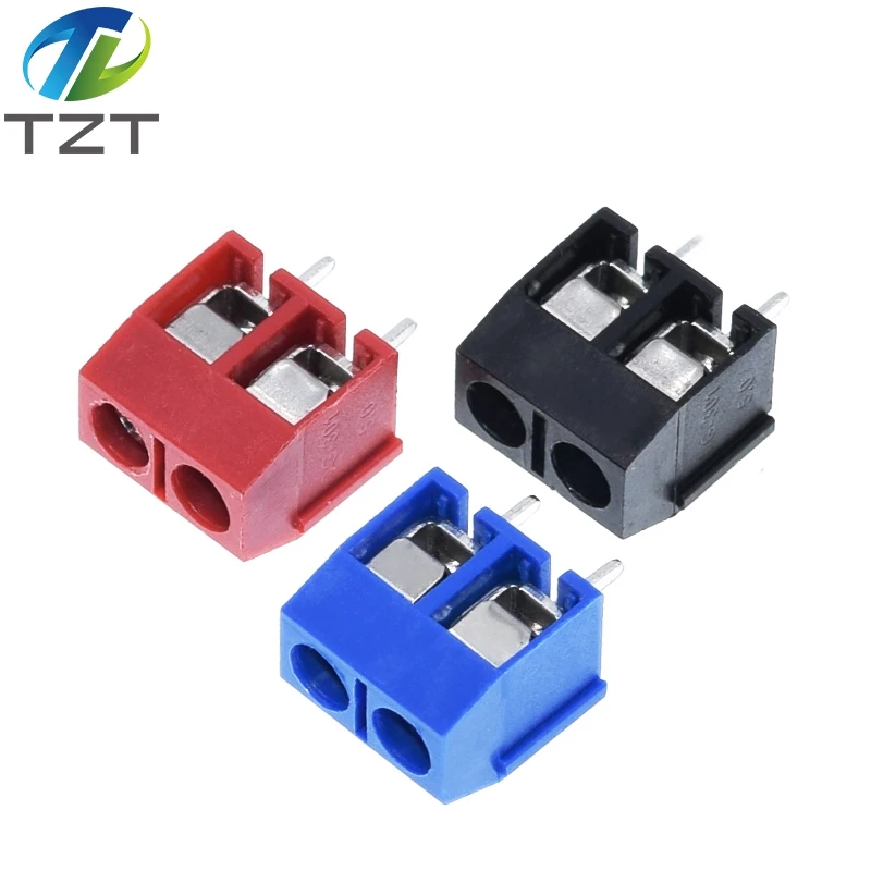 TZT 10PCS/LOT KF301-2P KF301-5.0-2P KF301 Screw 2Pin 5.0mm Straight Pin Screw terminal-block Connector Black Red and Blue