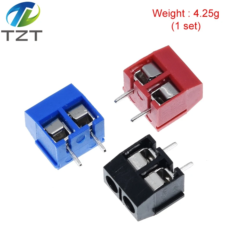 TZT 10PCS/LOT KF301-2P KF301-5.0-2P KF301 Screw 2Pin 5.0mm Straight Pin Screw terminal-block Connector Black Red and Blue