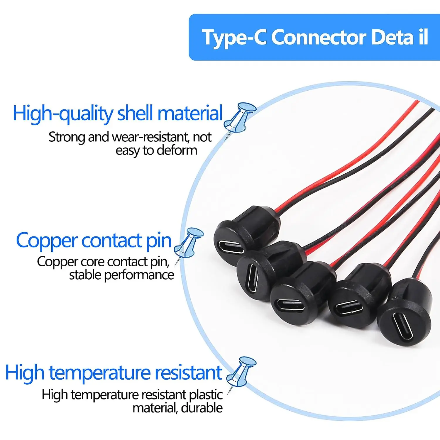 15pcs Type-C Male Chassis 2P Direct Crimp Data Connector Jack Waterproof High Current USB-C Charger Plug