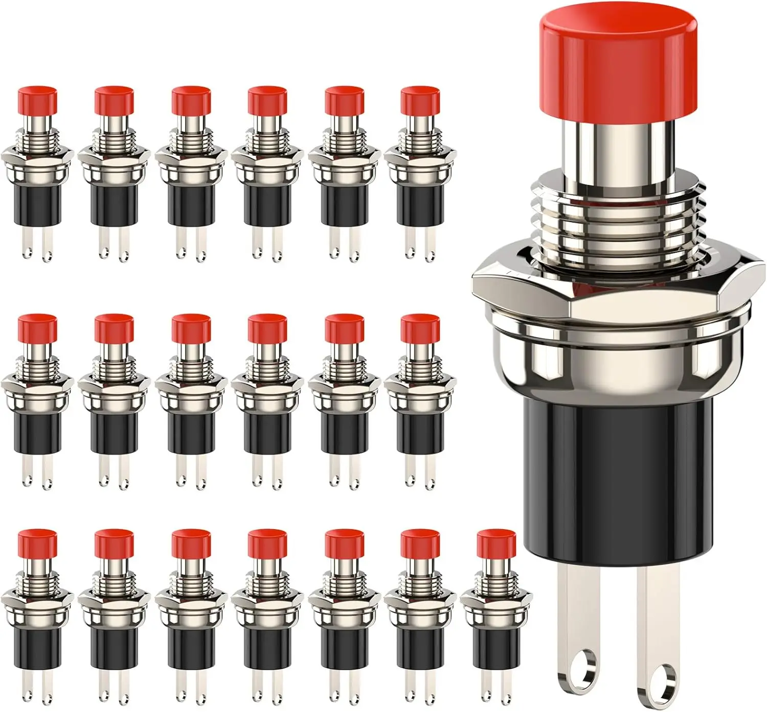 1A 250V AC 7mm Mini Momentary Push Button Switch PBS-110 NO Black/Red Switch Button with Soldering Foot for Electronic Device