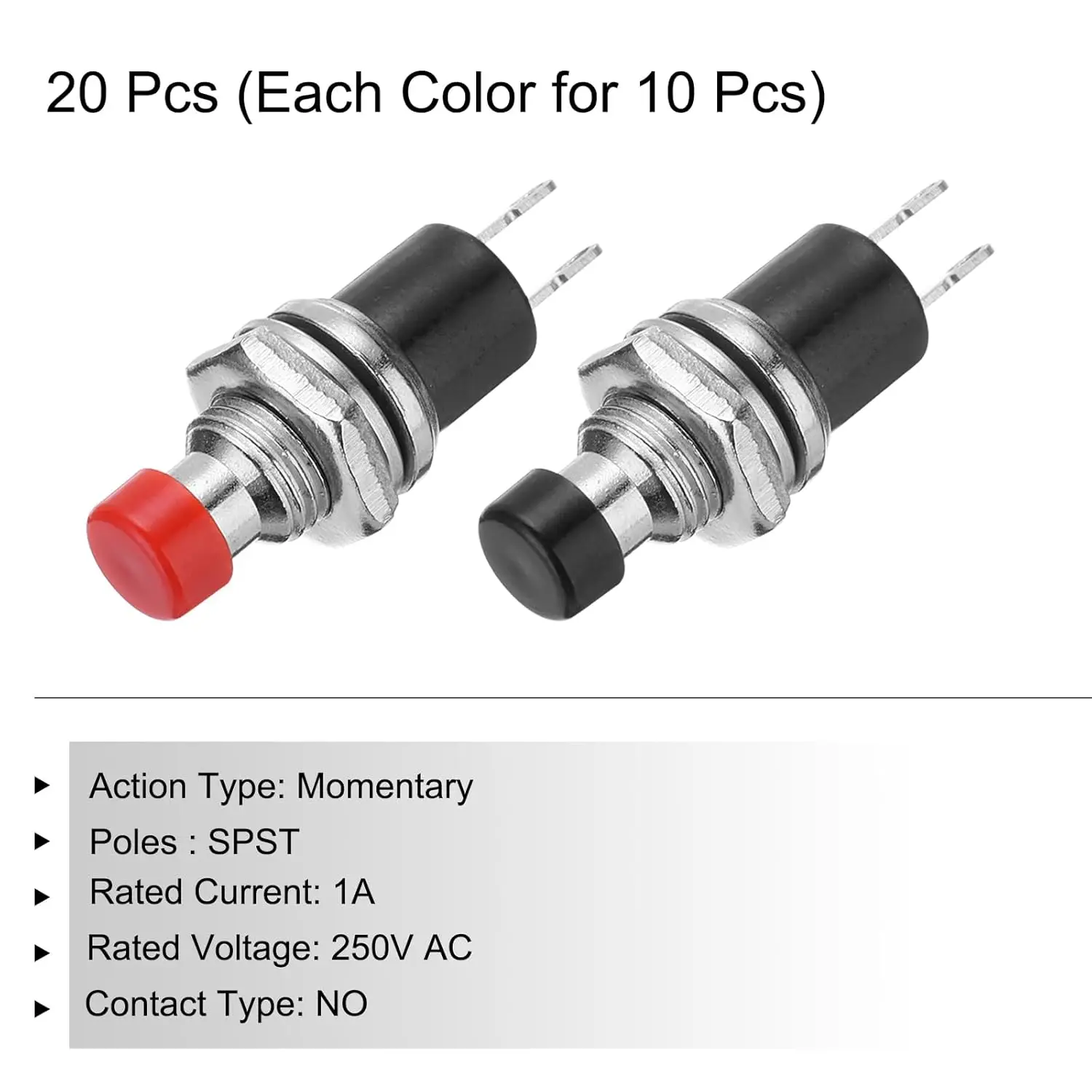 1A 250V AC 7mm Mini Momentary Push Button Switch PBS-110 NO Black/Red Switch Button with Soldering Foot for Electronic Device
