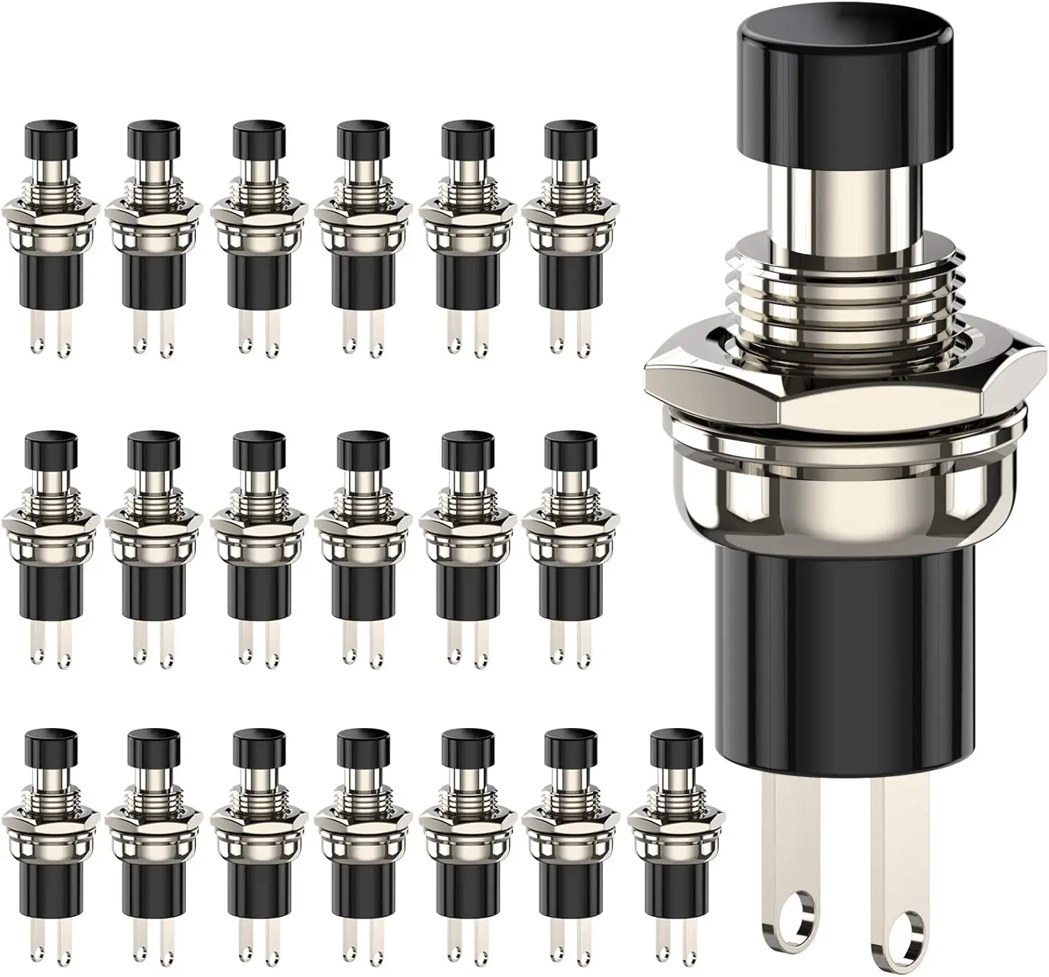 1A 250V AC 7mm Mini Momentary Push Button Switch PBS-110 NO Black/Red Switch Button with Soldering Foot for Electronic Device