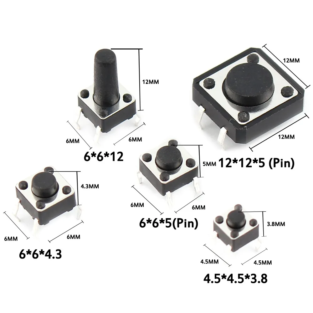 125PCS Assorted Micro Push Button Tact Switch Kit - 25 Types, Including Reset & Mini Leaf Switches, SMD/DIP 2*4 3*6 4*4 6*6