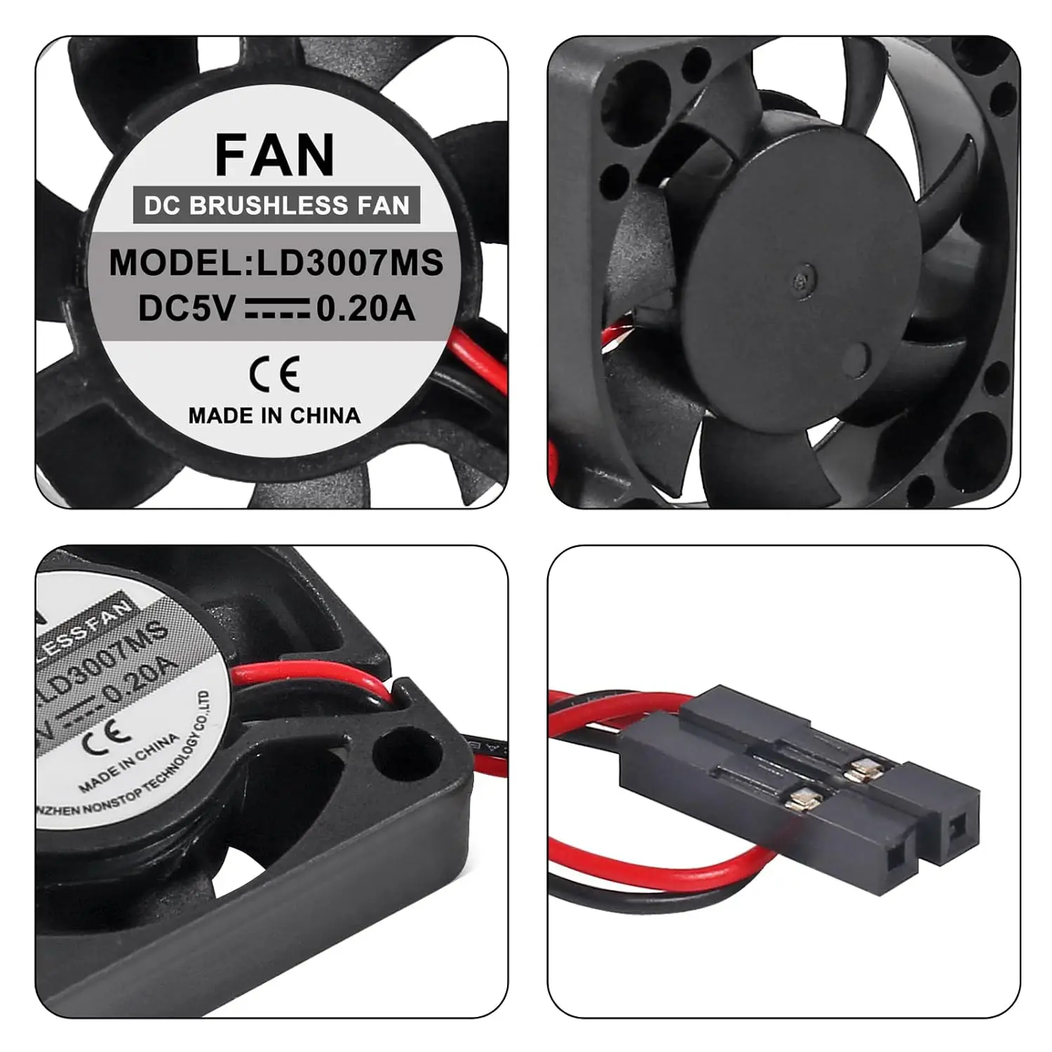 4pcs 3007 Fan Black for Raspberry Pi 4 Fan 30x30x7mm Pi Brushless Cooling Fan 3.3V 5V DC Quiet Fan for Raspberry Pi 4, Pi 3 B+