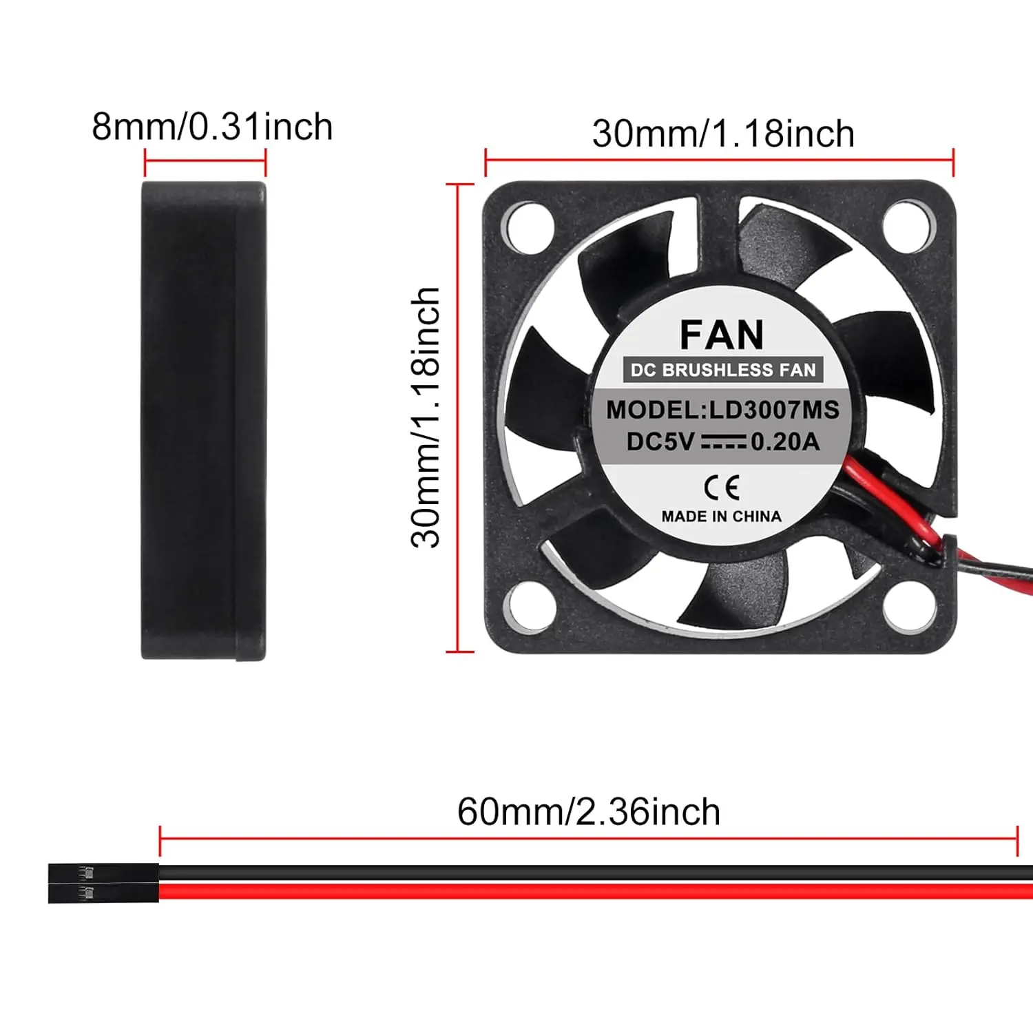 4pcs 3007 Fan Black for Raspberry Pi 4 Fan 30x30x7mm Pi Brushless Cooling Fan 3.3V 5V DC Quiet Fan for Raspberry Pi 4, Pi 3 B+