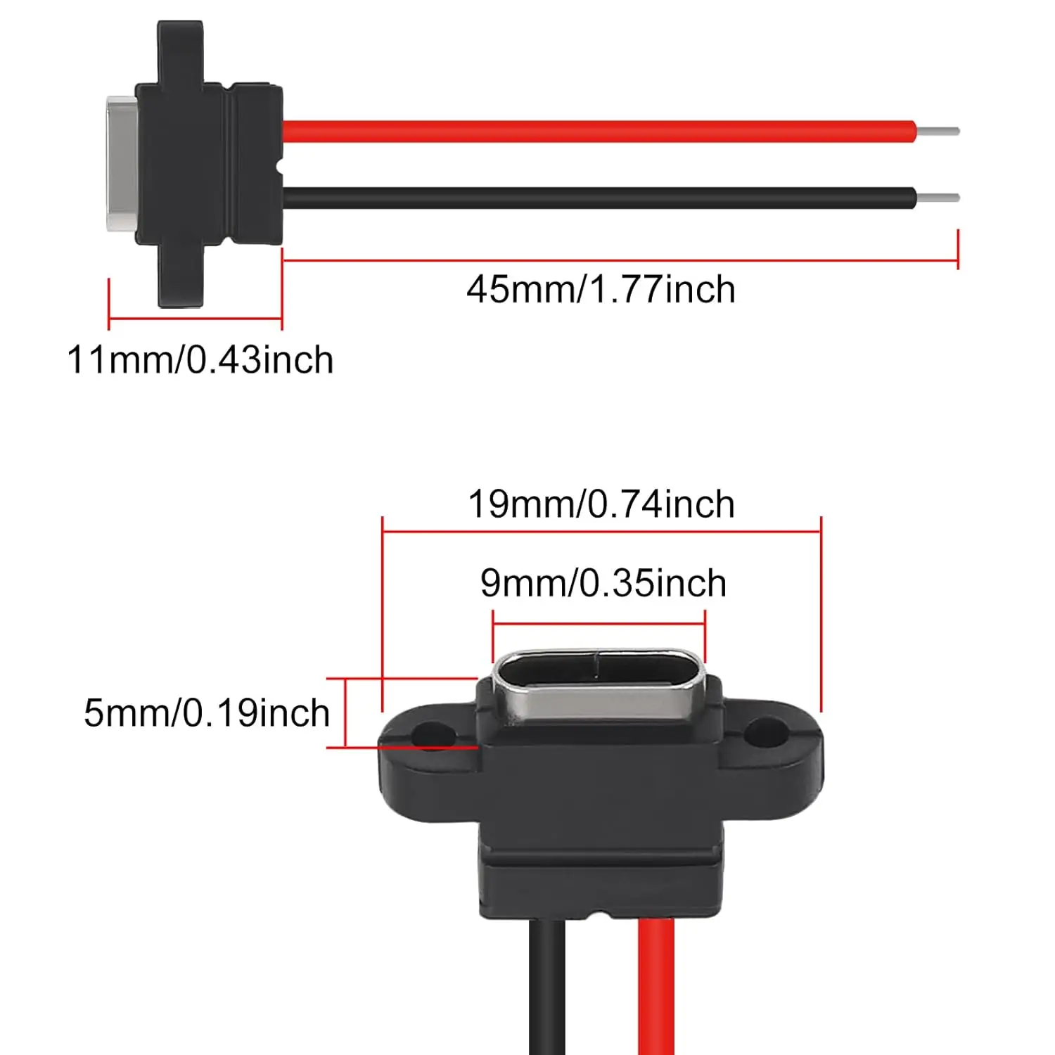 10PCS Female Socket USB-C Plug Type-C 2 Pin Connector USB Connector Type-C Female Chassis 2P Waterproof USB Female Socket