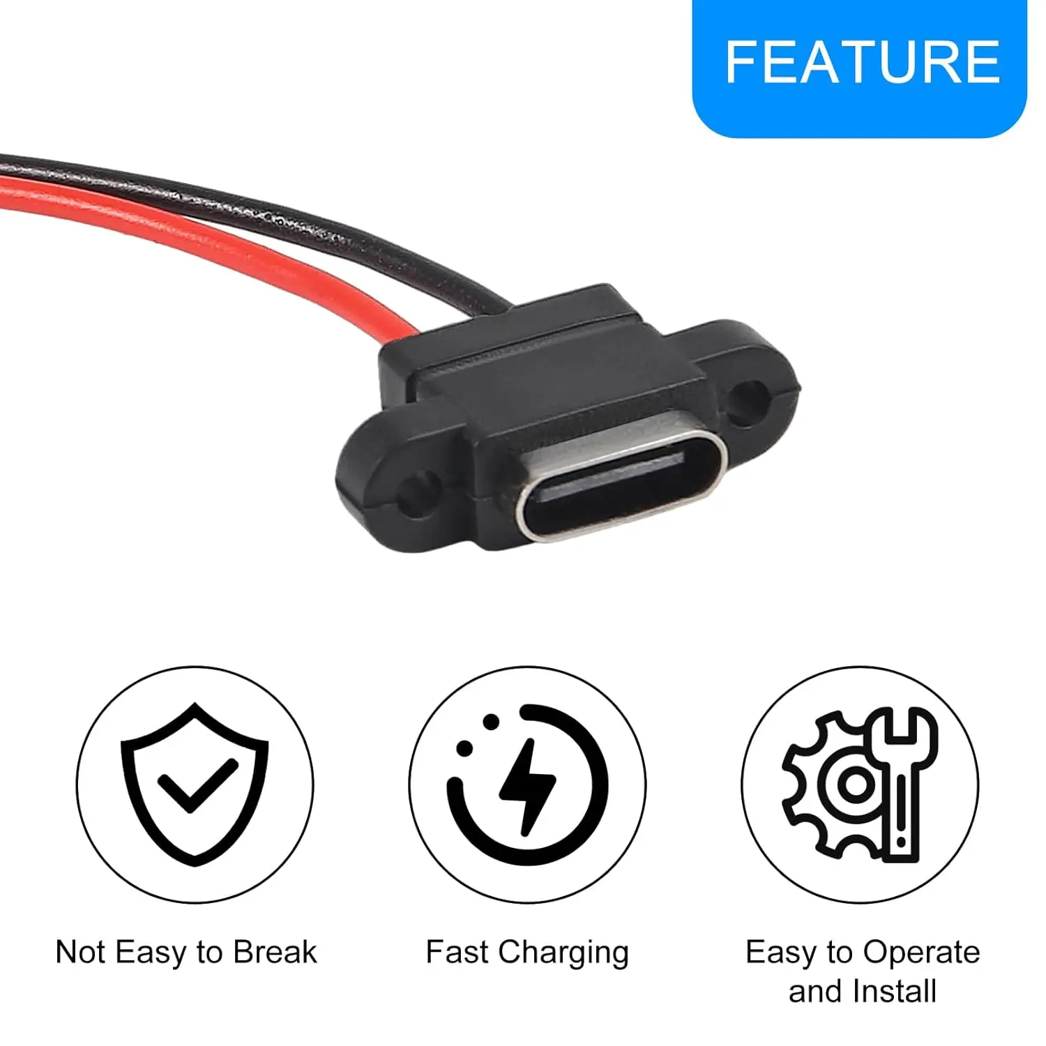10PCS Female Socket USB-C Plug Type-C 2 Pin Connector USB Connector Type-C Female Chassis 2P Waterproof USB Female Socket