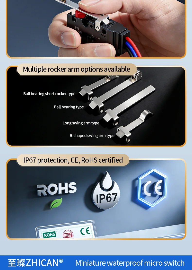 ZHICAN ZCD2-VW IP67 Waterproof Micro Switch NO NC Wired Limit Switch 2 Wire 3 Wire Forklift Automotive