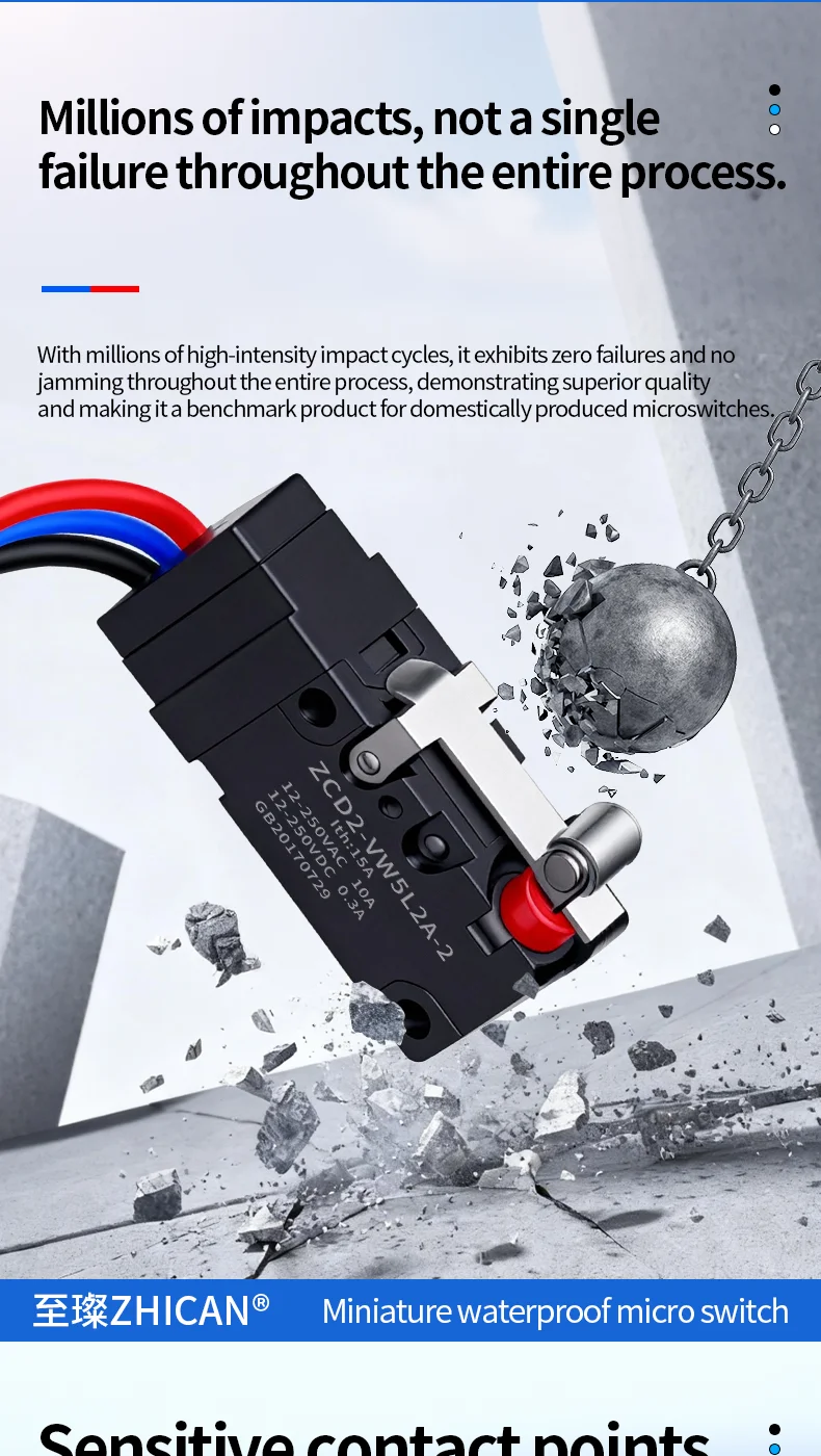 ZHICAN ZCD2-VW IP67 Waterproof Micro Switch NO NC Wired Limit Switch 2 Wire 3 Wire Forklift Automotive