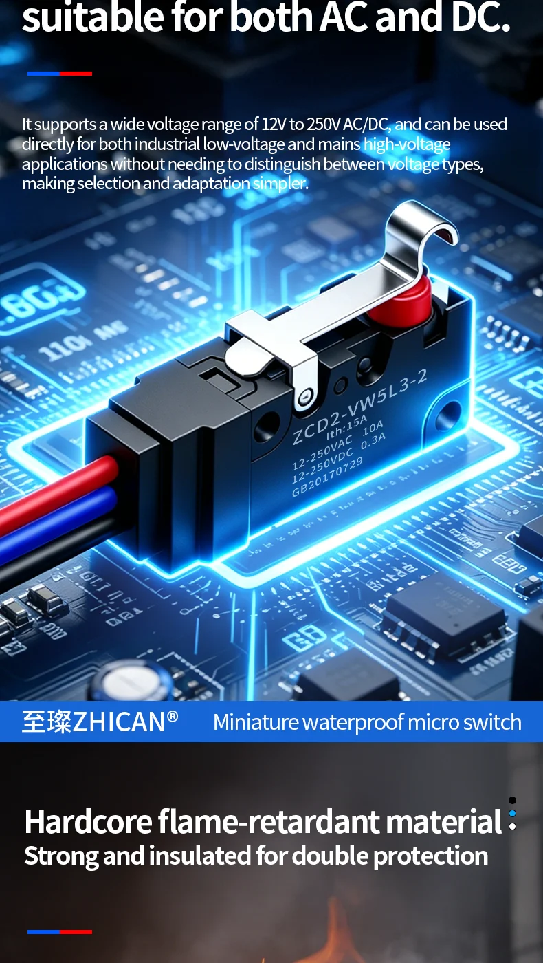 ZHICAN ZCD2-VW IP67 Waterproof Micro Switch NO NC Wired Limit Switch 2 Wire 3 Wire Forklift Automotive