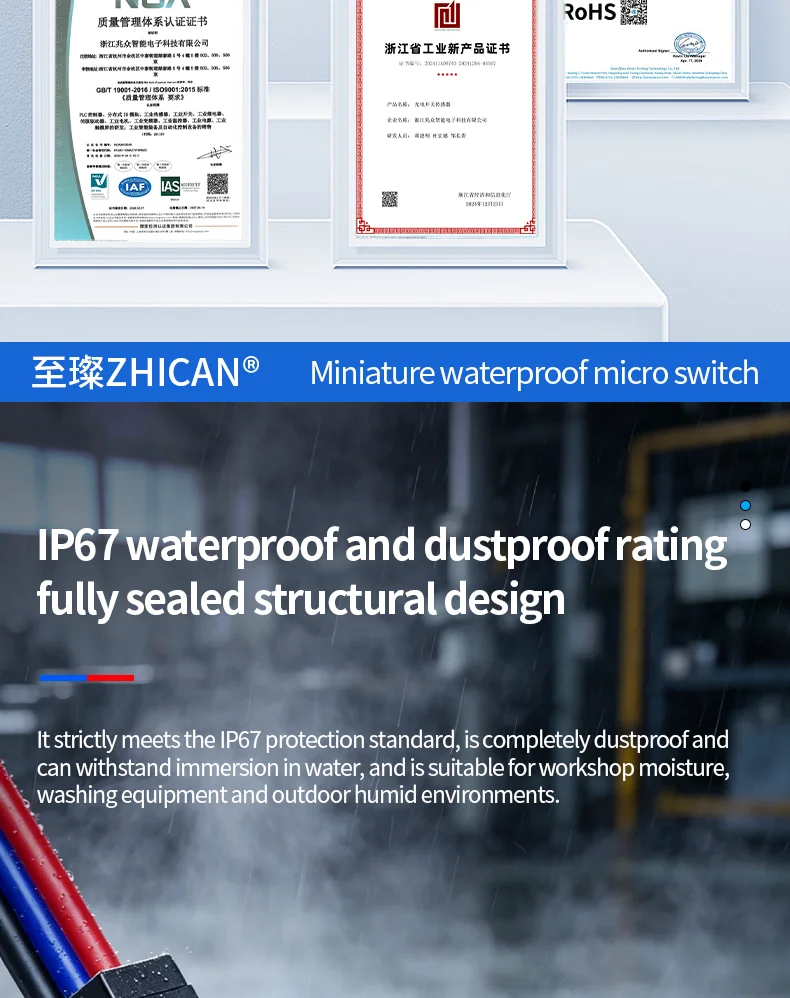 ZHICAN ZCD2-VW IP67 Waterproof Micro Switch NO NC Wired Limit Switch 2 Wire 3 Wire Forklift Automotive