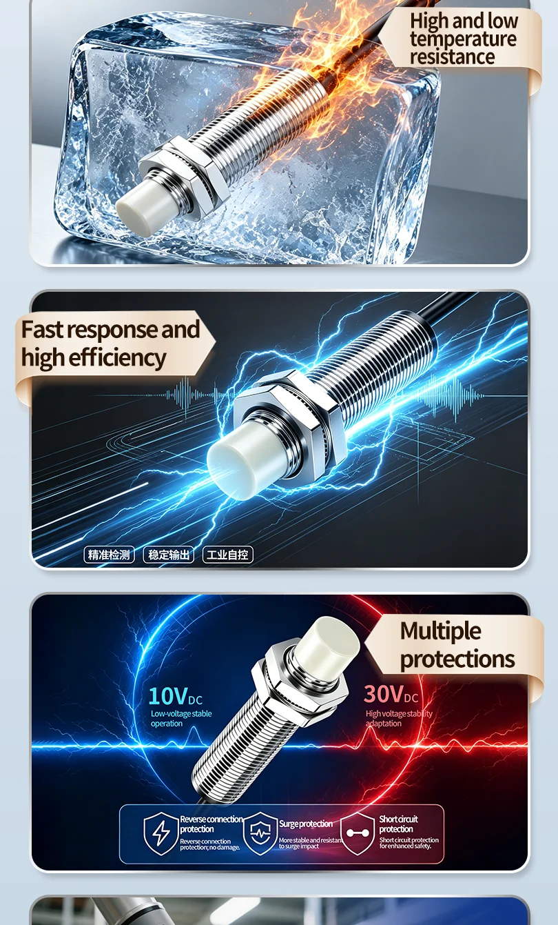 ZHICAN E2B M8 Long Range Inductive Proximity Sensor 6mm NPN PNP NO NC 3 Wire DC24V Industrial Metal Detection