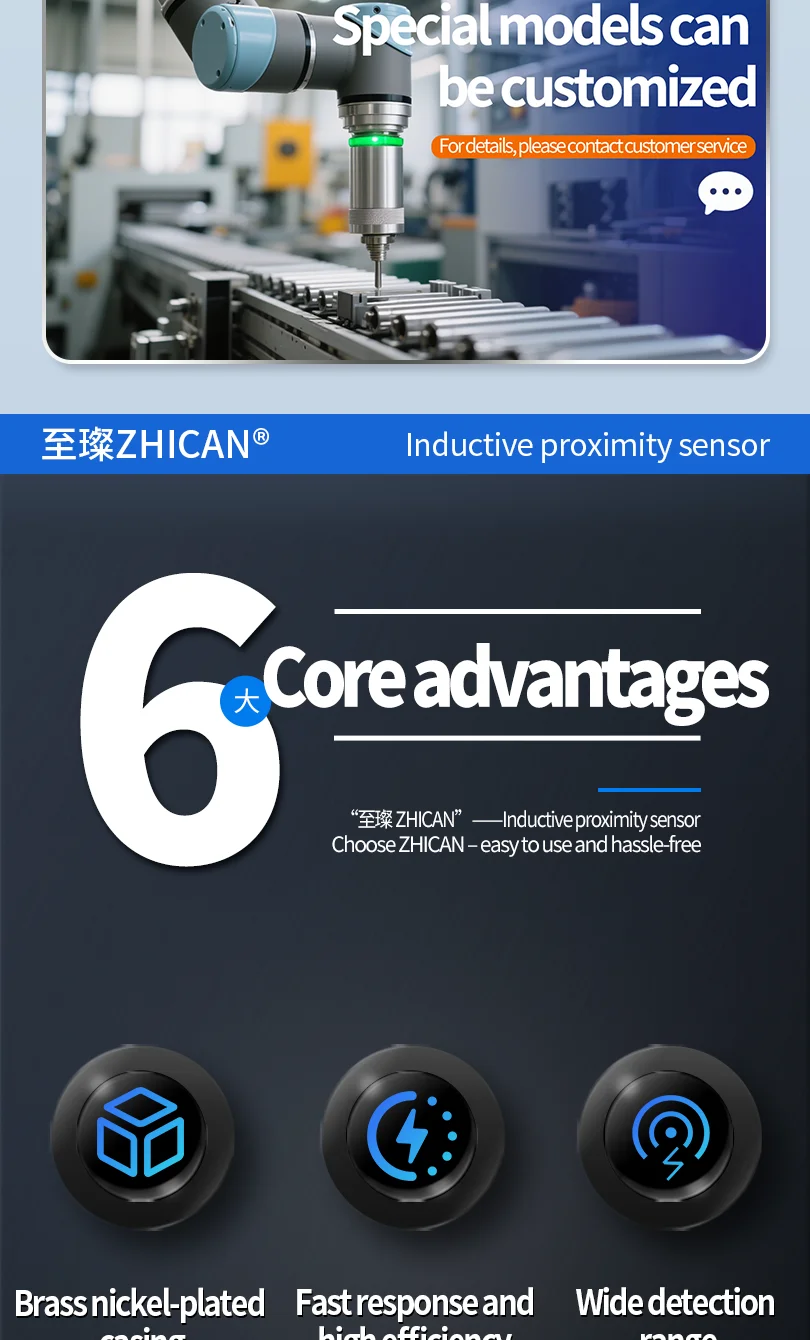 ZHICAN E2B M8 Long Range Inductive Proximity Sensor 6mm NPN PNP NO NC 3 Wire DC24V Industrial Metal Detection