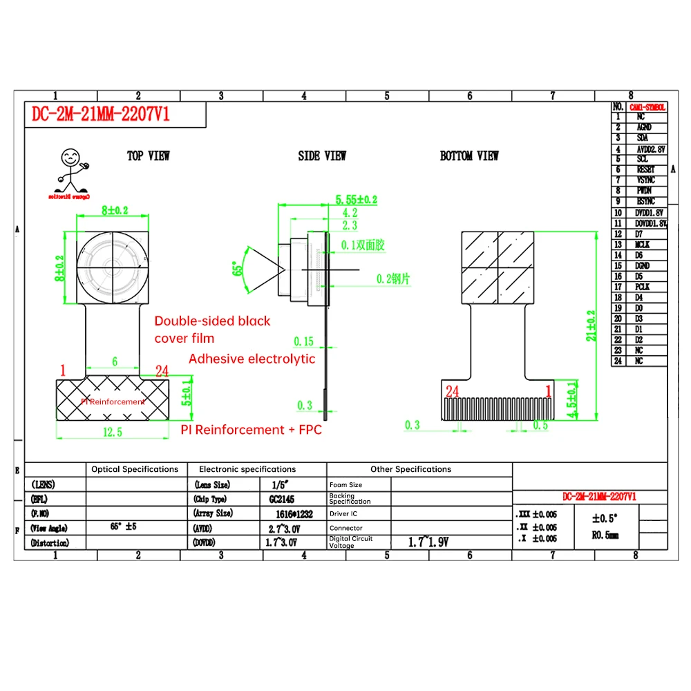 GC2145 Camera Module 2 Million Pixel DVP Interface ESP32 Microcontroller Camera For ESP32 Development Board 68 120 160 Degrees