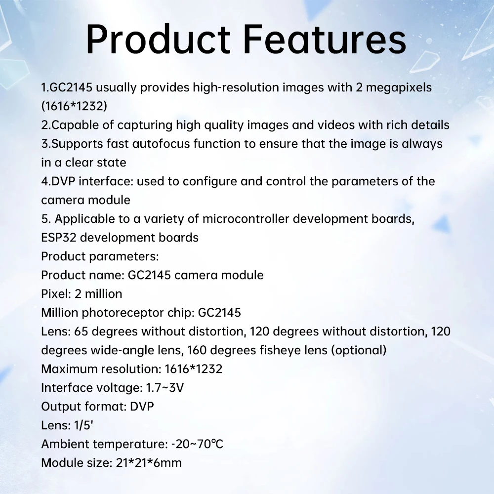 GC2145 Camera Module 2 Million Pixel DVP Interface ESP32 Microcontroller Camera For ESP32 Development Board 68 120 160 Degrees