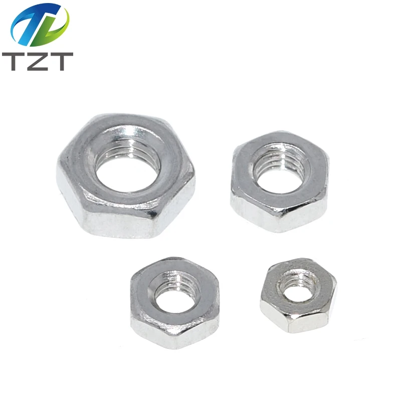 TZT 10pcs/lot Metric thread DIN934 M2 M2.5 M3 M4 M5 M6 M8 304 Stainless Steel Hex Nuts