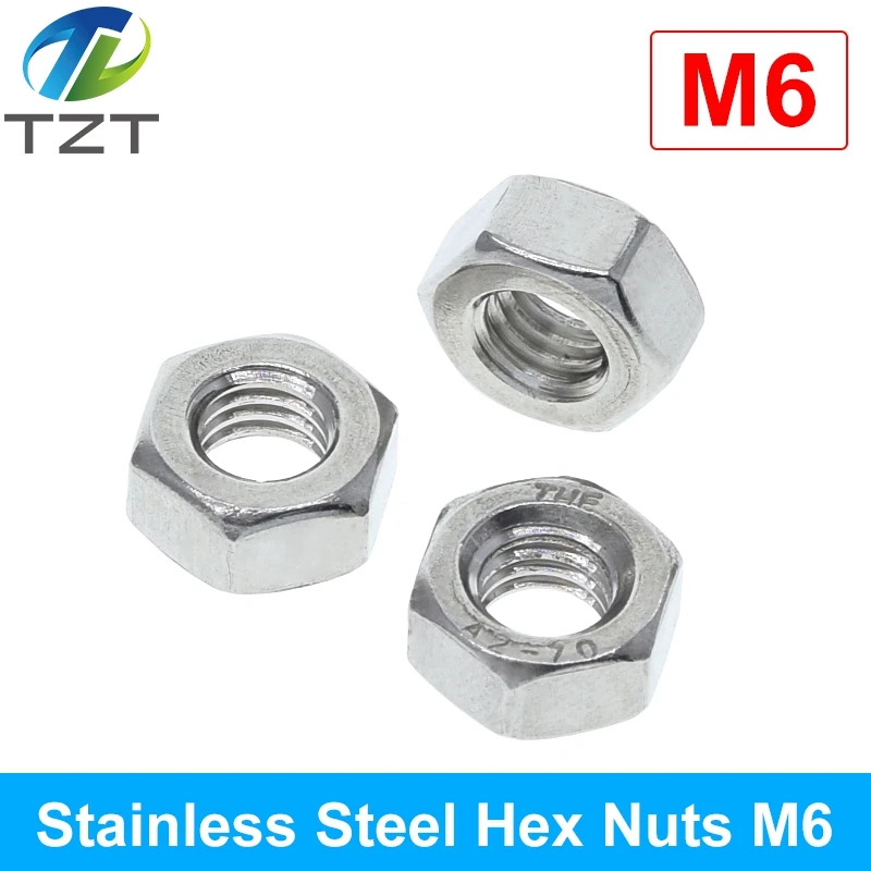 TZT 10pcs/lot Metric thread DIN934 M2 M2.5 M3 M4 M5 M6 M8 304 Stainless Steel Hex Nuts