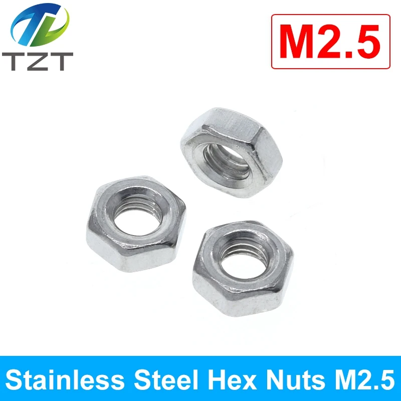 TZT 10pcs/lot Metric thread DIN934 M2 M2.5 M3 M4 M5 M6 M8 304 Stainless Steel Hex Nuts